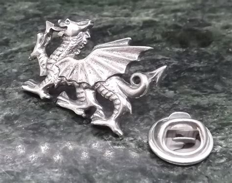 Welsh Dragon Lapel Pin English Pewter Pin Badge Silver Dragon Ts