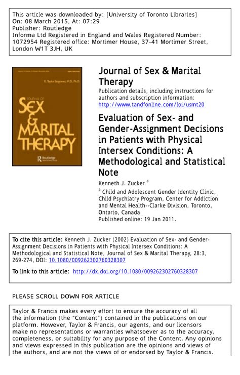 Pdf Evaluation Of Sex And Gender Assignment Decisions In Patients