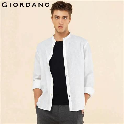 Giordano Men Shirt Chemise Homme Linen Shirts Men Long Sleeves Blouse