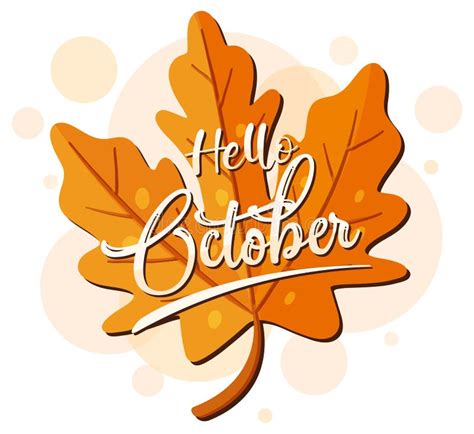 Hello October Logo With Ornamental Autumn Leaf Stock Vector