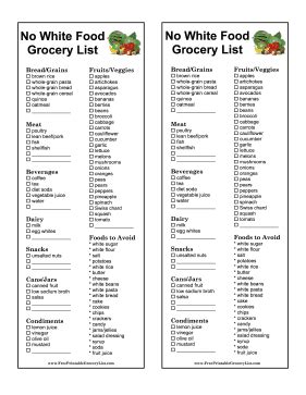 • soda, all kinds (this includes diet and natural varieties). Printable No White Food Grocery List