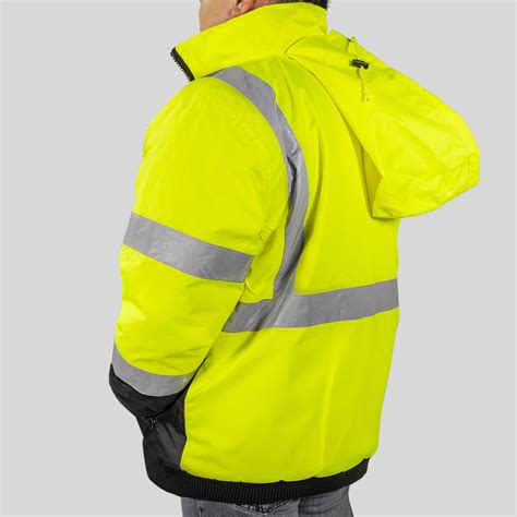 Hi Vis Class 3 Safety Jacket Neon Reflective Coat Bomber Jacket Size 3