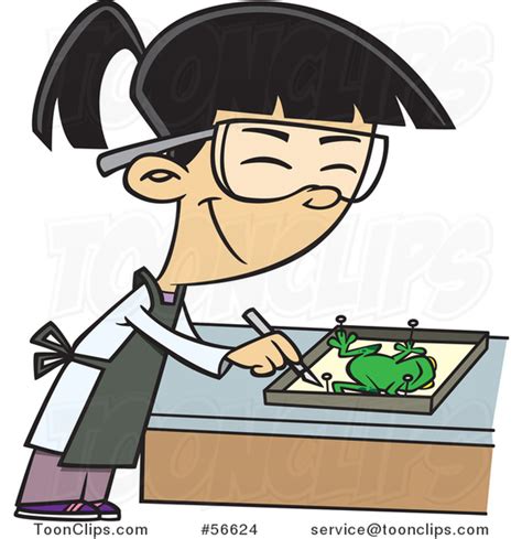 Cartoon Asian School Girl Dissecting A Frog In Class 56624 By Ron Leishman