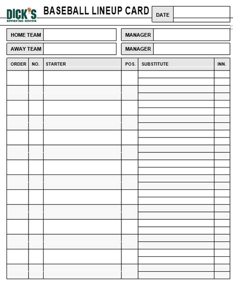 20 Printable Baseball Lineup Templates Excel Word Best Collections
