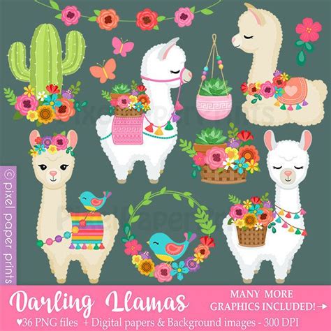Darling Llamas Decorated Llama Clipart Alpaca Clip Art Etsy Llama
