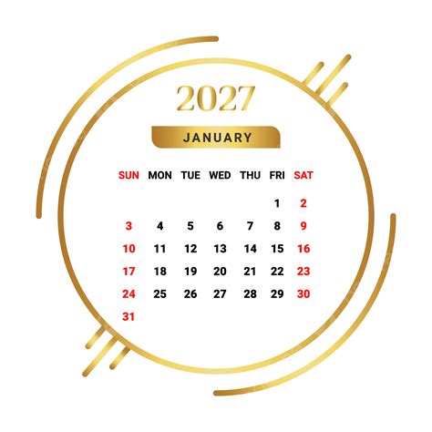 Calendario Del Mes De Enero De 2027 Dorado Y Negro Vector Png Dibujos