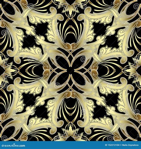 Gold Baroque Seamless Pattern Vector Ornate Damask Background Vintage