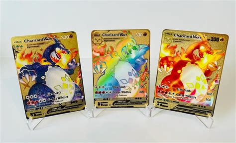 Pokémon Glurak Vmax Set Of 3 Charizard Rainbow Metal Gold Etsy