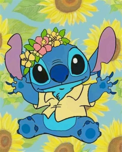 Disney Stitch With Flowers Paint By Number Paint By Numbers