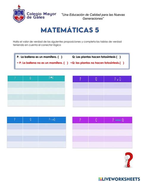 Ejercicio De Proposiciones Y Tabla De Verdad Conectores Logicos