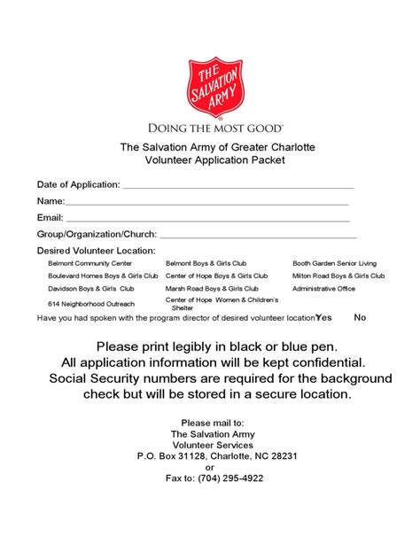 salvation army volunteer application form