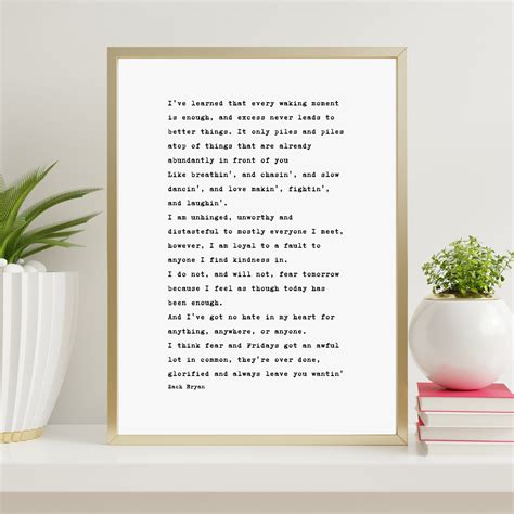 Zach Bryan Unhinged Poem Fear Kindness Poetry Decor Etsy