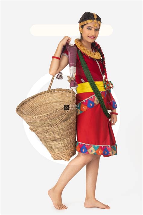 A Traditional Girl With Cultural Bahun Or Brahmin Dress Is Carrying A Doko Photos Nepal