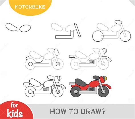 How To Draw Motorbike For Children Step By Step Drawing Tutorial Stock