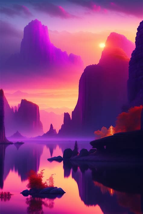 Lexica Stunning 4k Fantasy Landscape Purple Sky Craggy Rocks