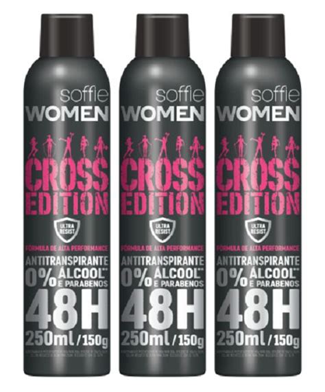 kit com 3 desodorante antitranspirante soffie cross edition women aerosol soffie encontre