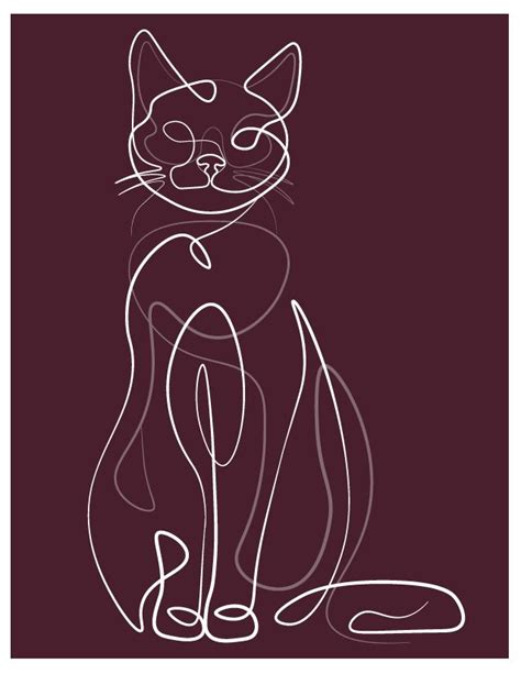 Cat Sitting One Line Art Line Art Drawings Outline Art Abstract