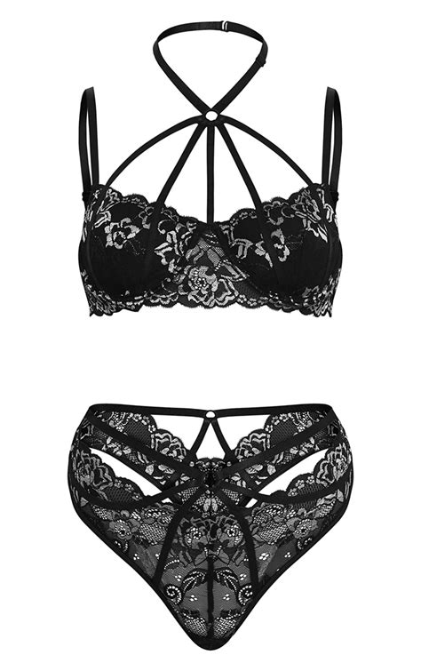 black underwired metallic lace lingerie set prettylittlething aus