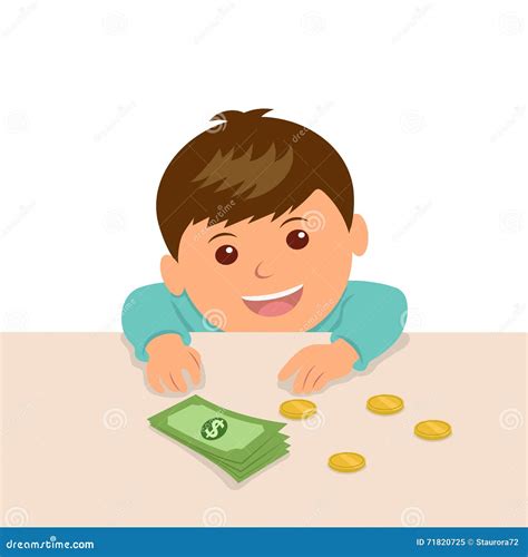 The Boy Put The Money On The Table To Calculate Their Savings Stock