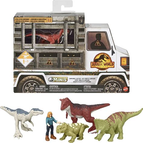 Mattel Jurassic World Toys Dominion Carnotaurus Clash Pack 5 Mini Toys Including 1