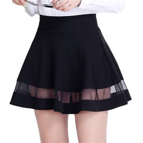 Spring Summer A Line Skirt High Waist Mesh Stitching Hollow Out Culottes Skirts Black In Skirts