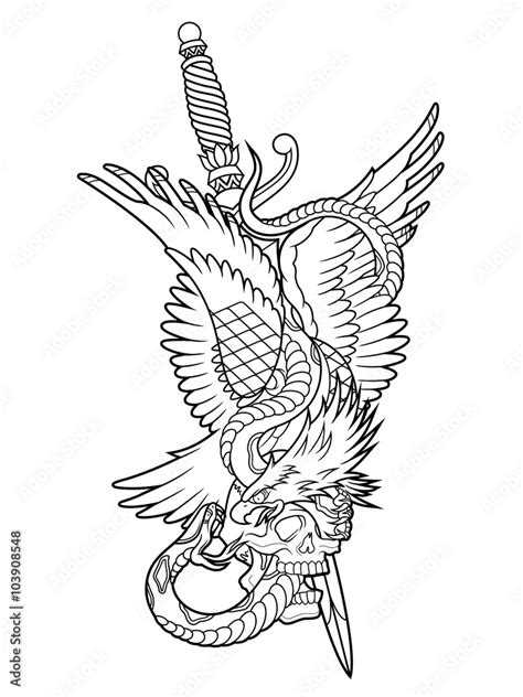 Eagle And Snake Tattoo Outline Stock Vector Adobe Stock