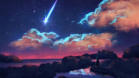 Digital Art Clouds Shooting Stars Night Wallpapers Hd Desktop And