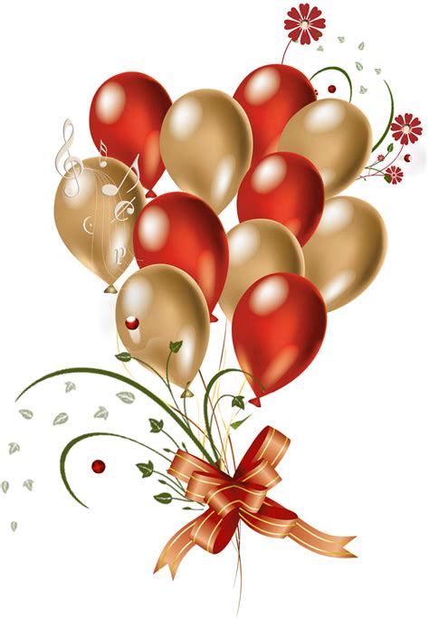 Happy Birthday Red And Gold Balloons Png