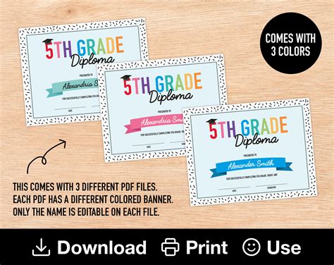 Editable 5th Grade Diploma Printable Certificate For Class Etsy Nederland