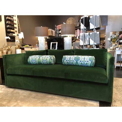 .hawthorne house signature hickory chair highland house jewel box lee industries marietta himes gomez moody blue neutral hues old world elegance peacock dream settee sofa suzanne. Highland House Emerald Green Velvet Sofa | Chairish