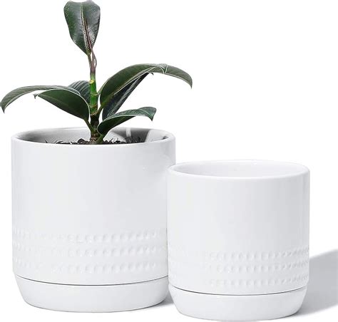Potey Plant Pots With Drainage Holes And Saucer Glazed Ceramic Modern