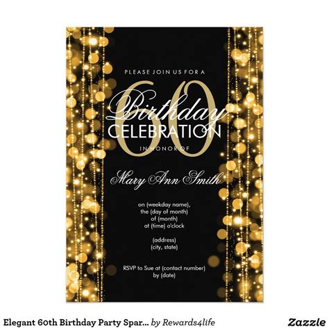 Just add your favorite photos and all the event details. Elegant 60th Birthday Party Sparkles Gold Invitation ...