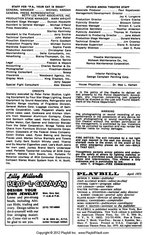 P S Your Cat Is Dead Broadway John Golden Theatre 1975 Playbill