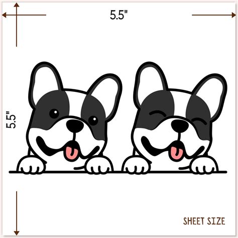 Two French Bulldog Car Decal Peeking Kawaii Smiling Frenchie Dogs