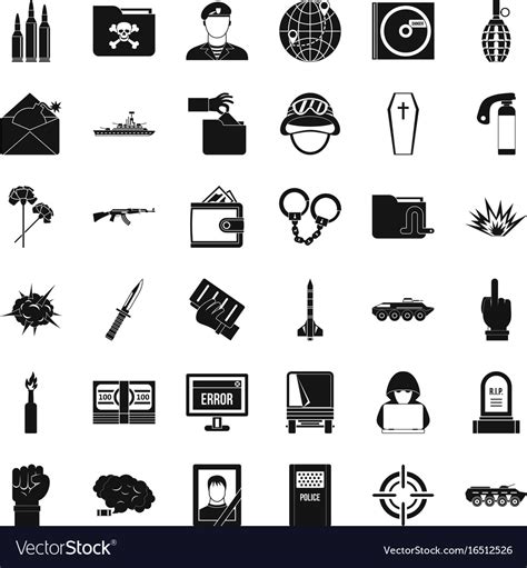 War Icons Set Simple Style Royalty Free Vector Image