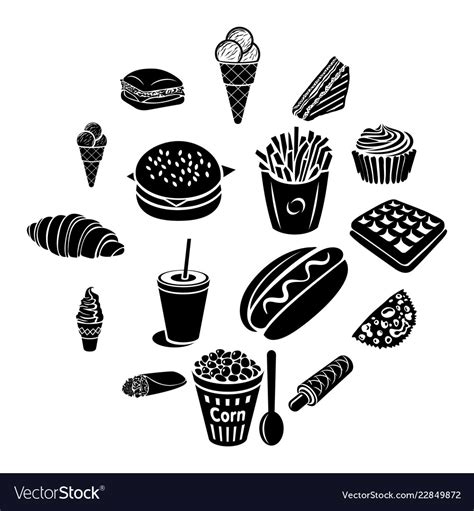 Fast Food Icons Set Royalty Free Vector Image Vectorstock