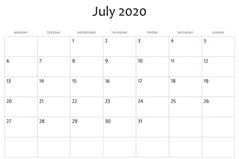 Printable 2020 Calendar Monthly No Download Free Excel Calendar