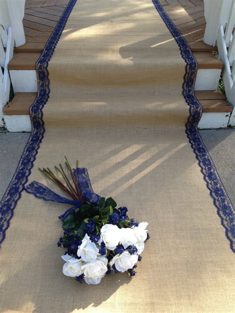 30 Ft Burlap And Lace Aisle Runner Navydark Blue Lace Etsy