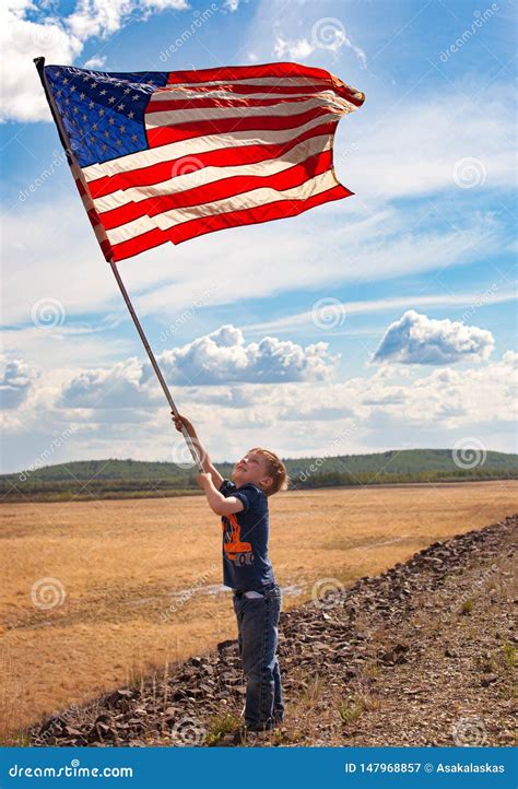 Patriotic Boy With American Flag Stock Image Image Of Flag Fourth