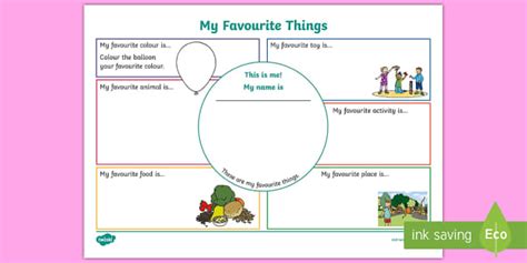 My Favourite Things Worksheet Primary Resources Twinkl