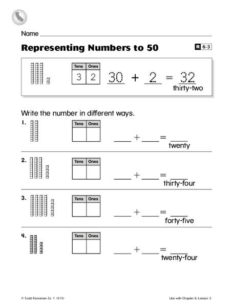 Representing Numbers to 50 Worksheet for Kindergarten - 2nd Grade ...
