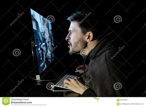Handsome Male Gamer Playing Computer Video Game Stock Photo Image Of
