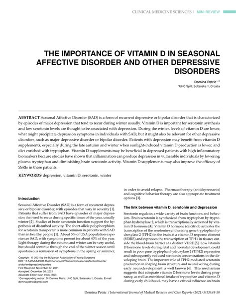 Pdf The Importance Of Vitamin D In Seasonal Affective Disorder And