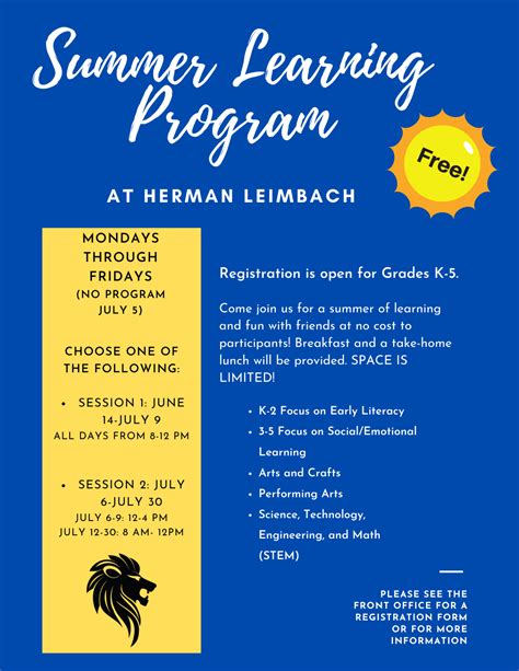Sign Up For Free Summer School Herman Leimbach Elementary School