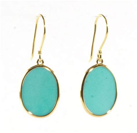 Ippolita Turquoise Earrings 18K Yellow Gold Mini Small Oval Slice Drop