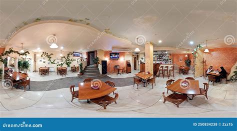 Seamless Full Spherical 360 Degree Panorama In Equirectangular Projection Of Small Russian Cafe