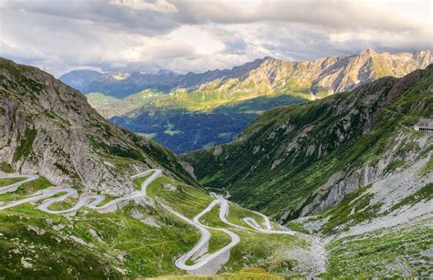 Picture Of A Curving Road Along The Saint Gotthard Pass Canton Uri