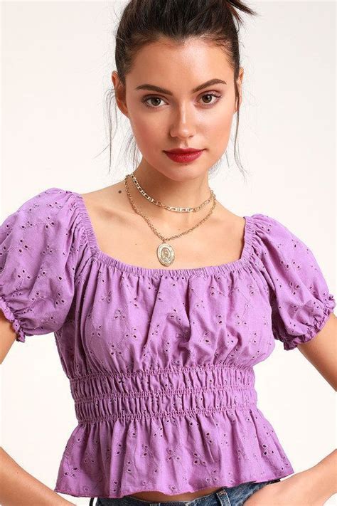 Potent Polly Lavender Puff Sleeve Crop Top Puff Sleeve Crop Top Long