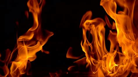 Flames Of Fire On Black Background In Slow Motion Free Stock Video