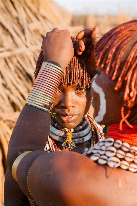 Portrait Of Two Hamer Women With Goscha Ochre And Resin Hair Tresses Hamer Tribe Lower Omo